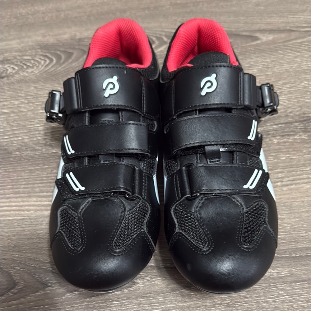Peloton Black Cycling Shoes with Red Accents